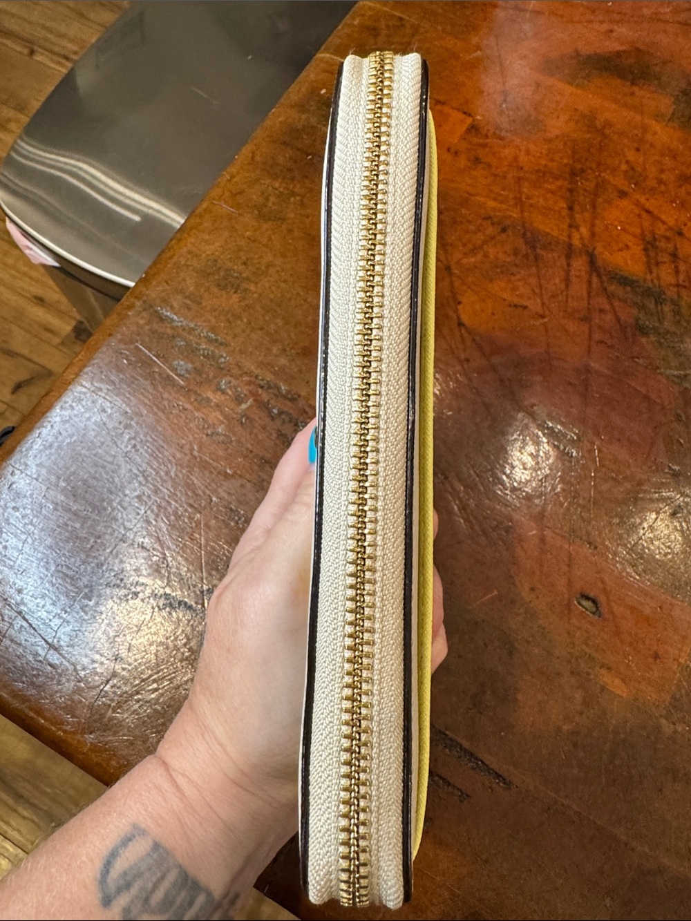 kate spade Neutral and Lemon Colorblock Zip Wallet with Gold Accent - Picture 11 of 13